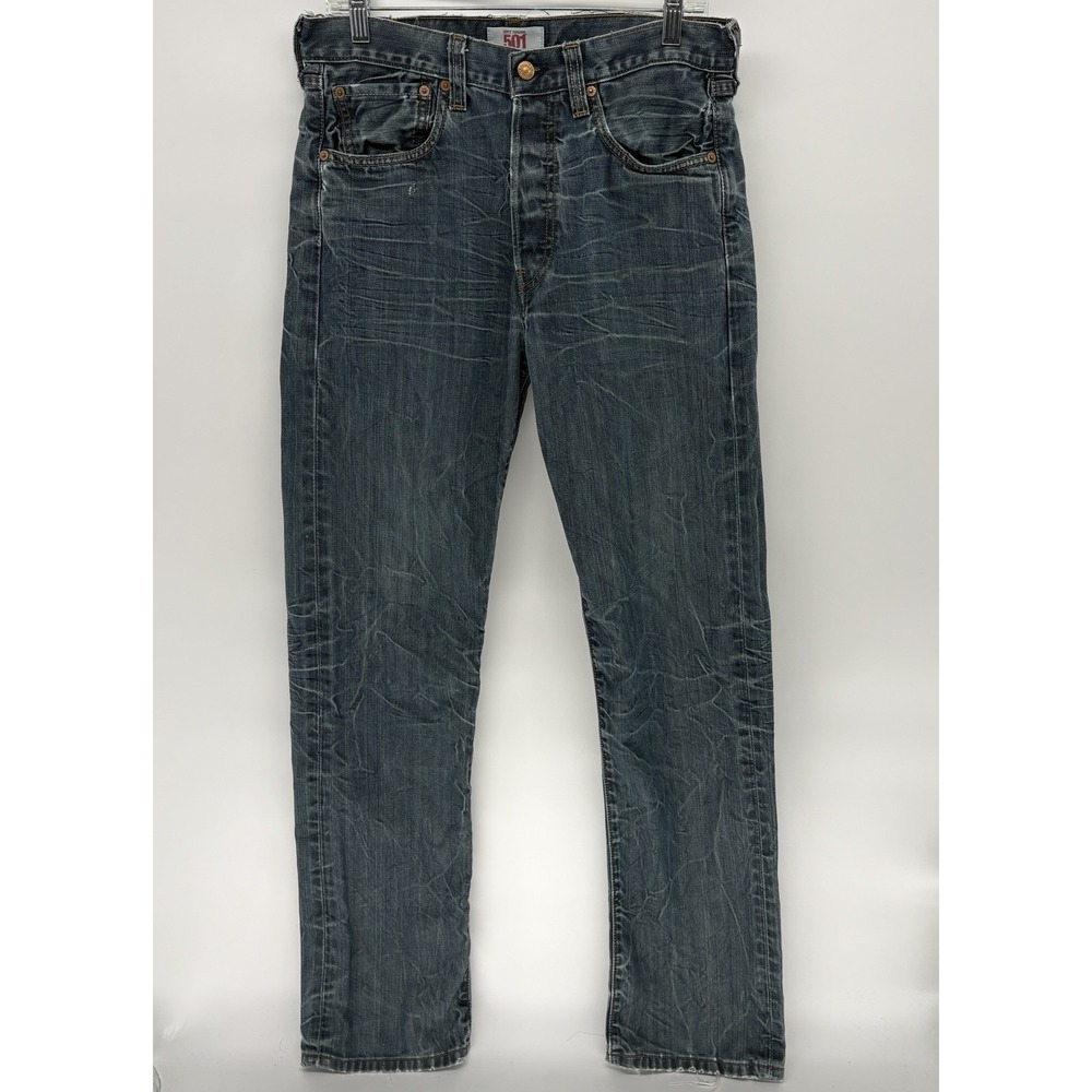 Vintage Levi's 501 Straight Jeans Button Fly Distressed Whisker Y2K Men 32X34